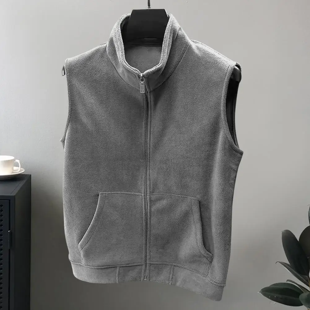 Men Zipper Vest Men's Polar Fleece Vest with Stand-up Collar Zipper Placket Sleeveless Waistcoat for Soft Warmth Comfort Solid