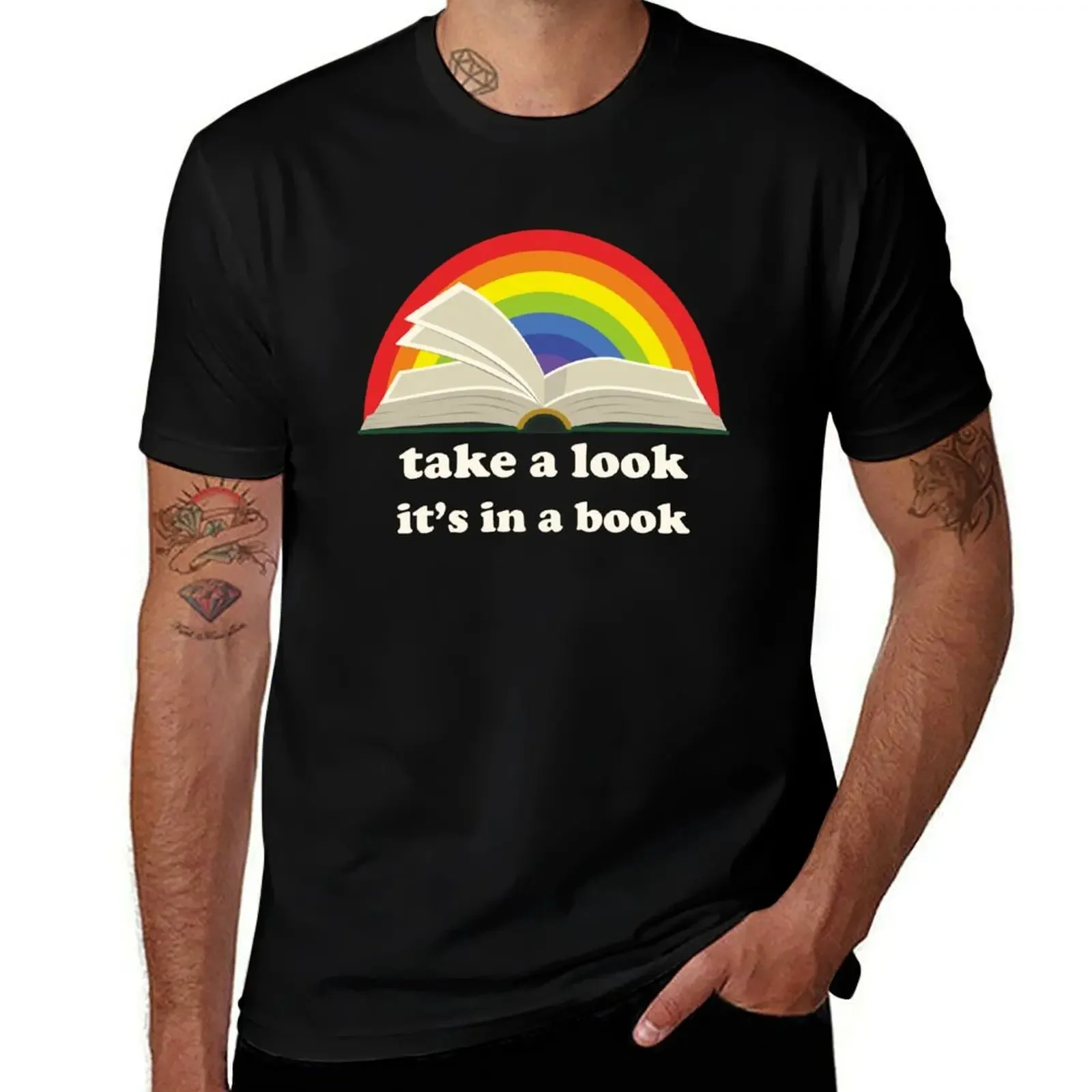 Take a look, its in a book Rainbow T-Shirt basketball graphic tees shirts graphic fitted t shirts for men