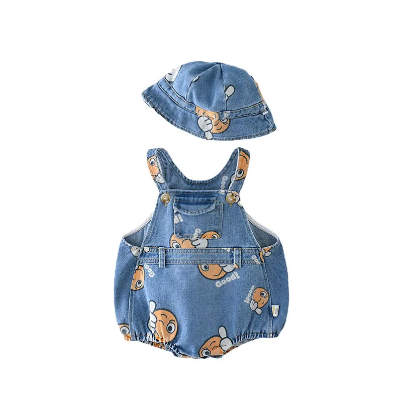 2PCS Summer Kids Baby Denim Bodysuit and Caps Suits One Piece Unisex Infant Boys Girls Soft Denim Clothing Jeans Jump Suits