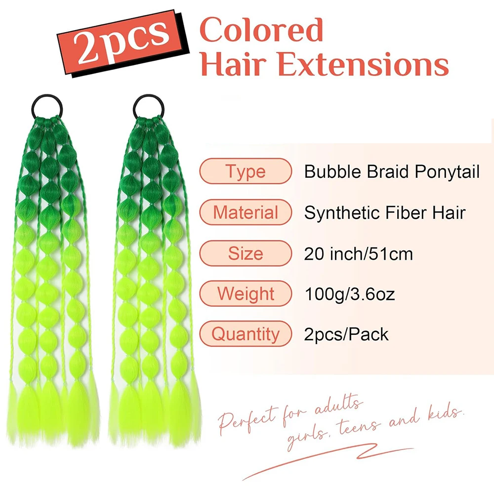 2 PCS Synthetic Bubble Ponytail Extensions 20" Lightweight Colored Hair Extensions with Hair Tie for Women Girl Daily Party Use image 4
