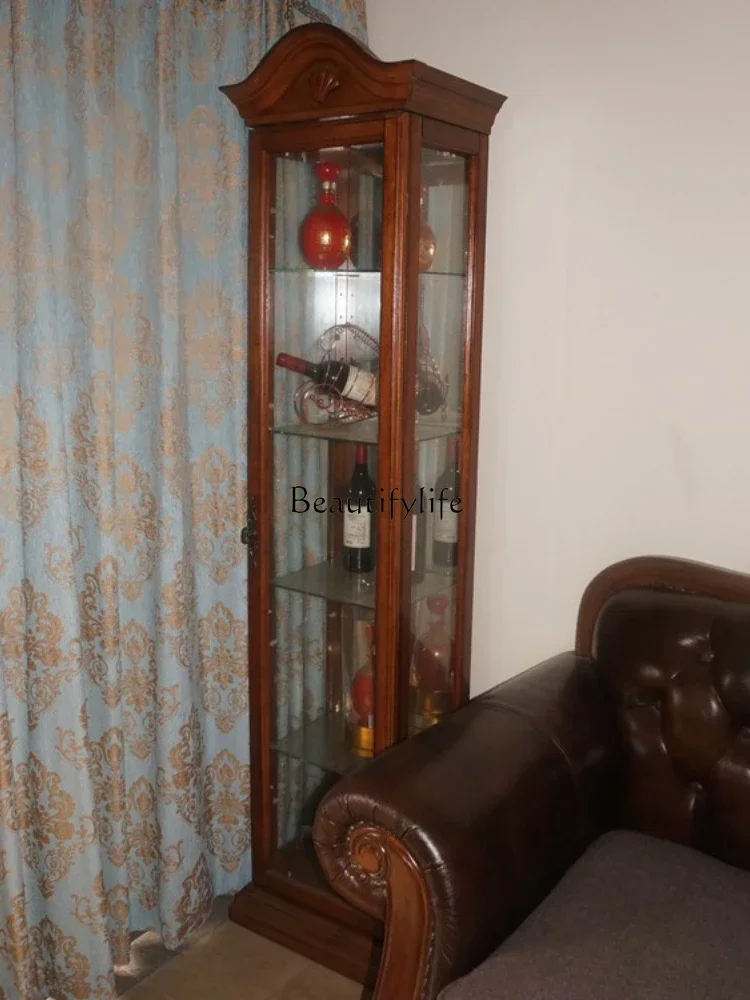 

z.Luxury solid wood wine cabinet against the wall glass display white narrow cabinet