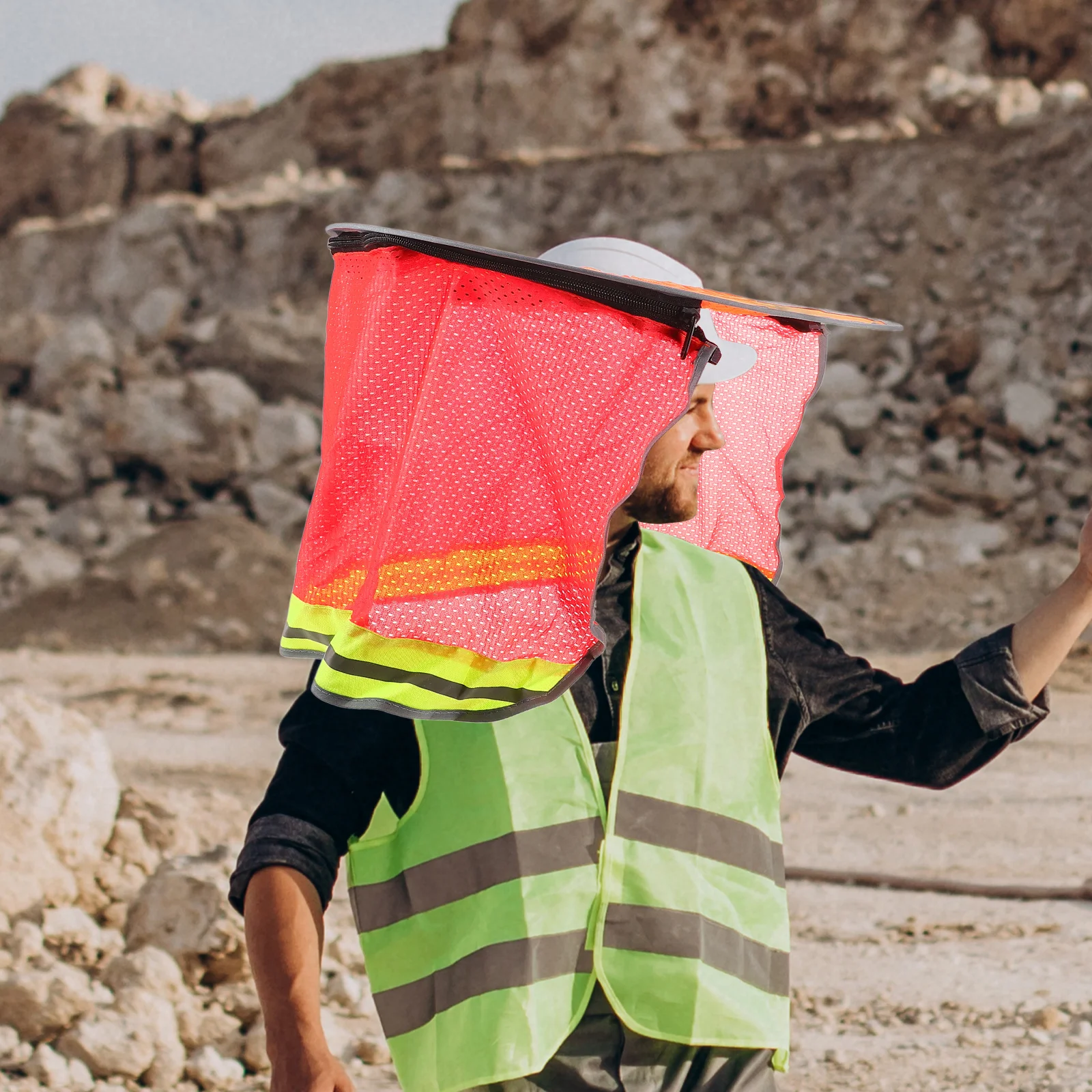 

1pcs Safety Brim Hard Hat Visor Sun Shade Neck Protector Full Brim Construction Hat Accessories Uv Protection Orange For Men