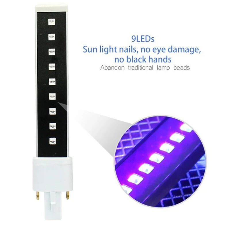 1PC 9W 9LEDS Electronic Phototherapy LED Lamp Light Bulb For Nail Art UV Gel Dryer Nail UV Baking Lamp Tube Accessories