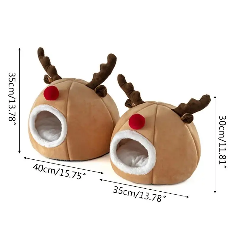 

Warm for Cave Cat Bed Reindeer Calming Dogs Small Bottom Tent for House Non Slip