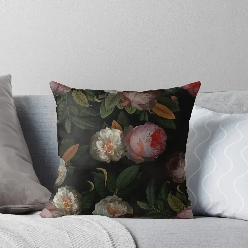 

Black Jan Davidsz. de Heem Vintage Roses Flowers Botanical Night Garden Throw Pillow luxury home accessories pillow