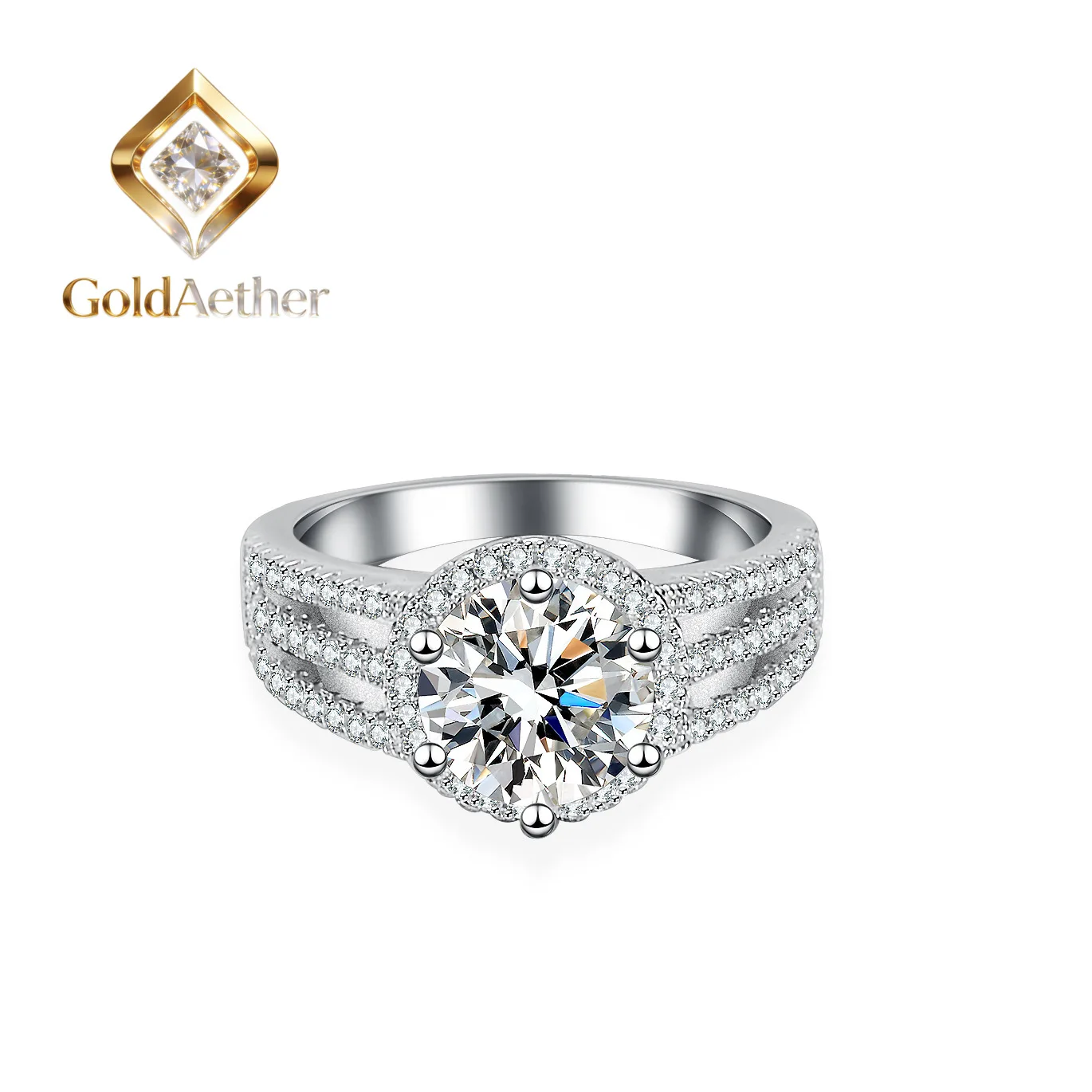 

Кольцо GoldNouveau PT950 из платины с тремя рядами камней - 2 карата муассанита, стильное исполнение, модные женские украшения