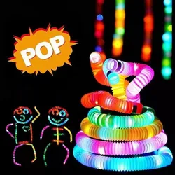 LED Flash Pop Tubes Sensory Toy for Adult Stress Relieve Toys Kid Autism Anti Stress Plastic Fluorescence Bellows Glow Sticks