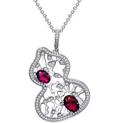 

New 6 * 8 Luxury Gourd Necklace for Women, 925 Silver Cultivated Red Treasure 1.5ct Fashionable 40+3cm Wedding Jewelry