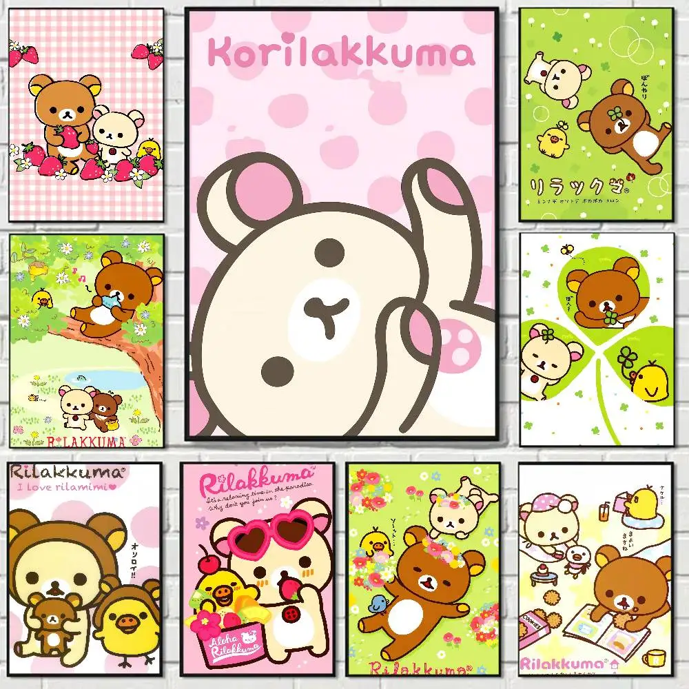 Anime Rilakkuma Anime-Poster, wasserfester Wandaufkleber für Bar, Wohnzimmer, Vintage-Raumdekoration, Druck, Geschenk