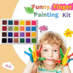 24 Colors Finger Painting Set with Book Washable DIY Crafts PVC Palm Finger Printing Pigments Platform  for Kids Gift