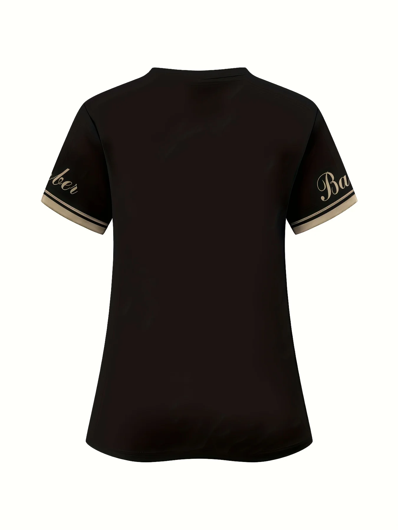 Vêtements d'été pour femmes, uniforme de barbier élégant, T-Shirt noir à col en v avec peigne à ciseaux imprimé, parfait pour les coiffeurs, 2025