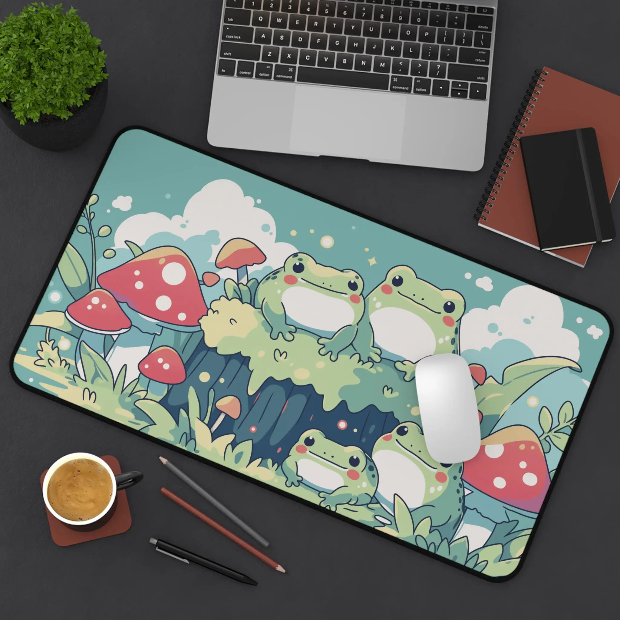 

Kawaii Green Frog Desk Mat XXL Aesthetic Mousepad,Cute Frog Desk Pad for Office Gaming,Extended Mouse Mat, Charming Froggy Decor