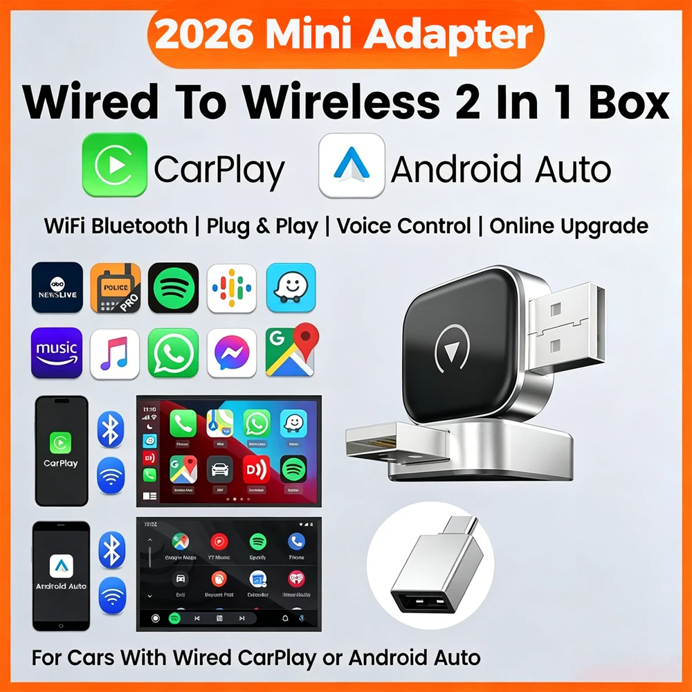 2 in 1 Wireless Carplay Adapter Android Auto Smart Dongle 2025 5G WIFI For iphone Android Phone For Volvo Benz Mg Kia Chery VW