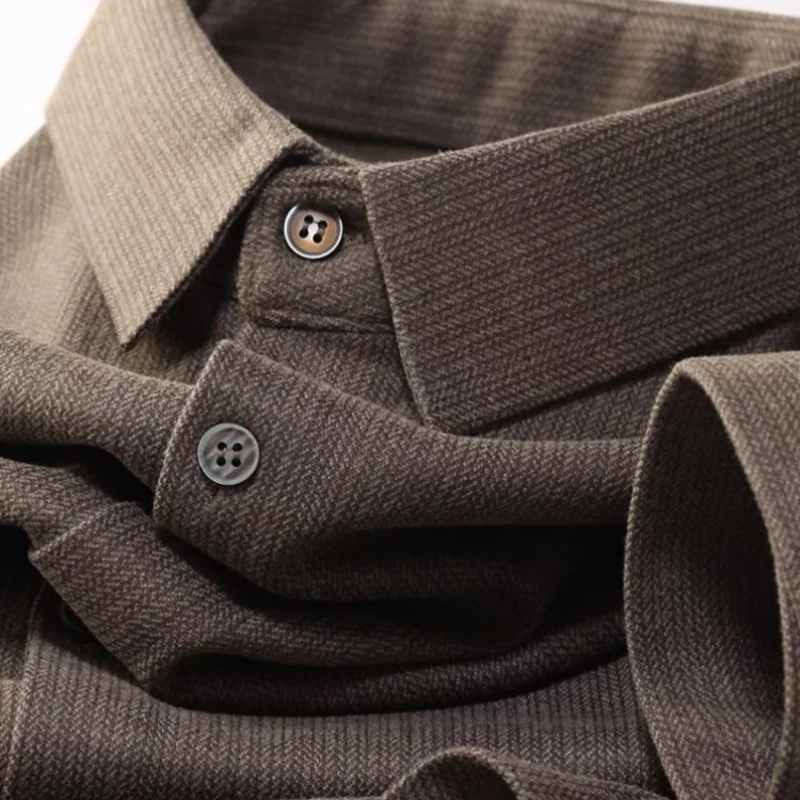 

Новая теплая шерстяная рубашка для осени и зимы с воротником-стойкой, длинным рукавом, приталенного кроя, для мужчин, деловая, повседневная, формальная, для торжественных мероприятий, размеры 4XL-M