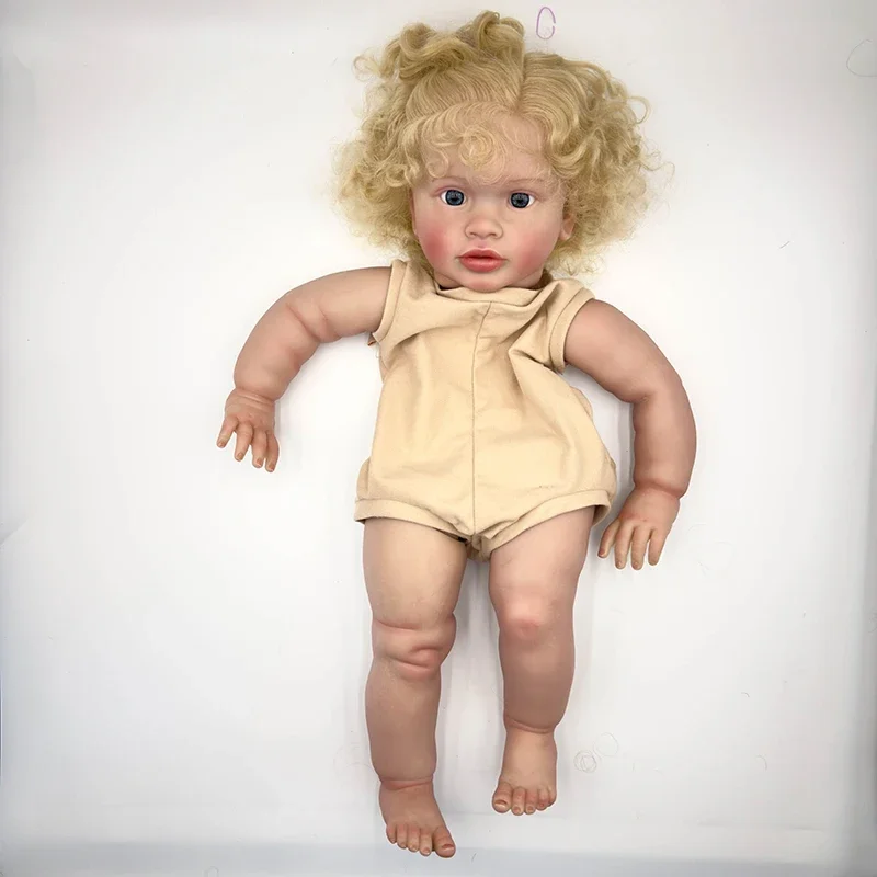 

26inch Painted Pippa Unfinished Reborn Baby Vinly Kit Rooted Curly Hair 3D Skin Visible Veins with Cloth Body and Eye Toys