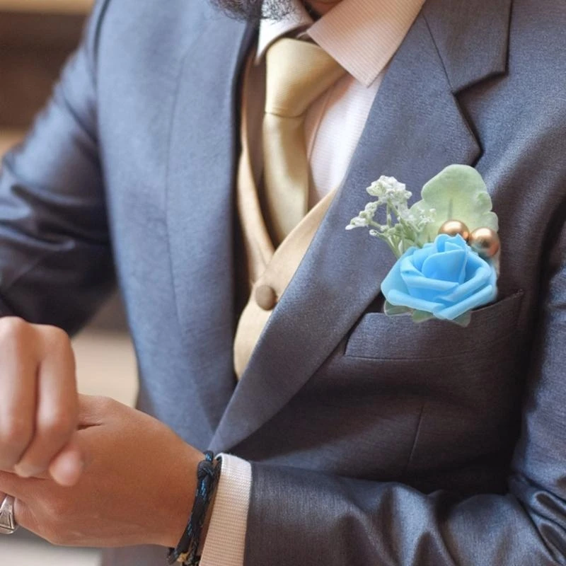 4-個ローズブートニエールウェディングドレスコサージュ装飾ウエディングスーツ装飾結婚式記念パーティー-15ub