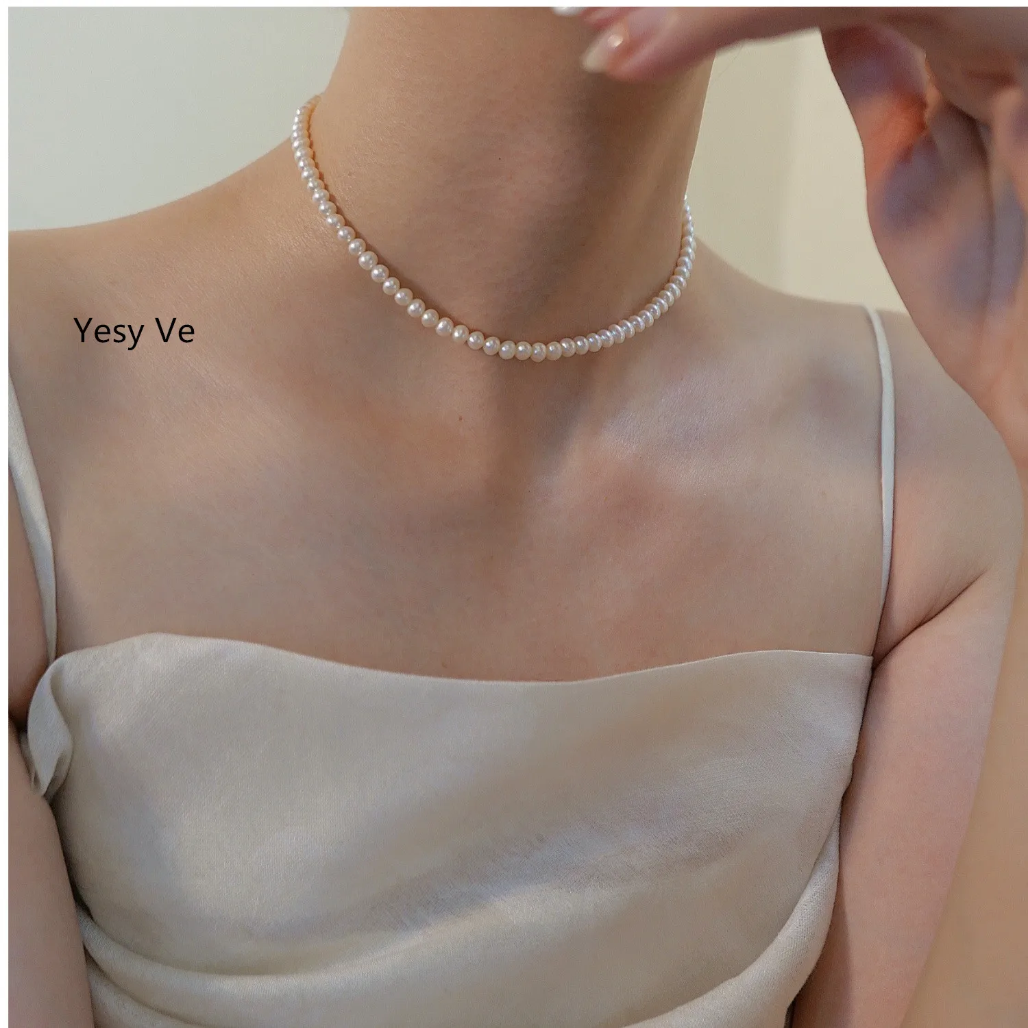 Yesy Ve Women Mini Beads Natural Pearls Necklace Fresh Water Pearls Choker Necklaces 14K Gold Plate Also Can Be Wore In Bathing