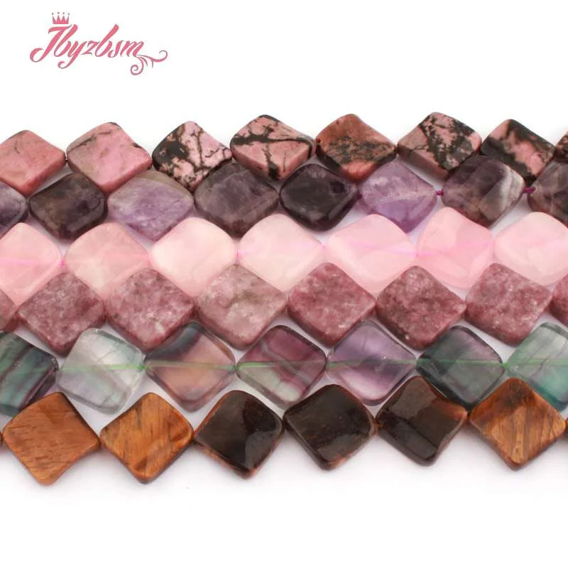 15mm Natural Fluorite Quartz Rhodonite Jaspers Stone Beads Rhombus Wave Loose Strand 15 Inch For DIY Necklace Jewelry Making