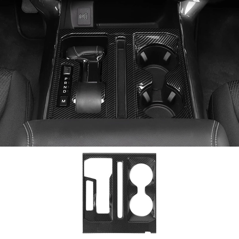 Car Center Console Gear Shift & Cup Holder Panel Cover For Ford F150 F-150 2021+ Accessories (ABS Carbon Fiber)