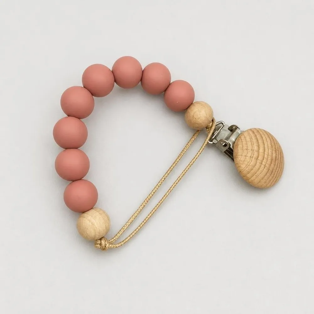 Silicone Wood Pacifier Clip Food Grade Lightweight Teething Chain Teething-Safe Wear-Resistant Soother Holder Infant