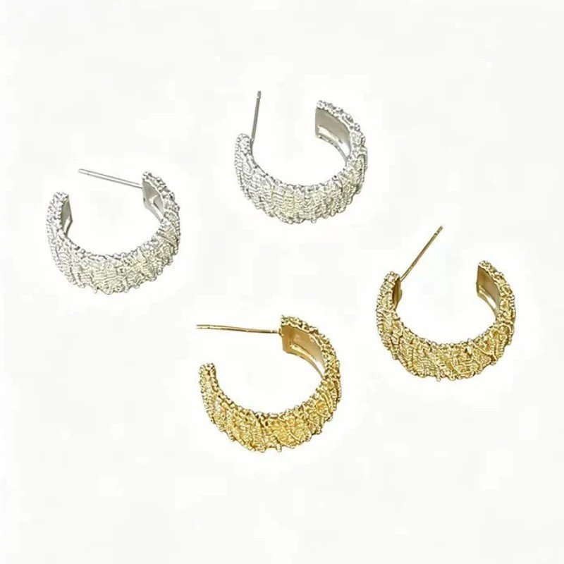 Foxanry Unique Textured C-Shaped Earrings For Women Personality Delicate INS Style Geometric Birthday Party Jewelry Gifts Серьги