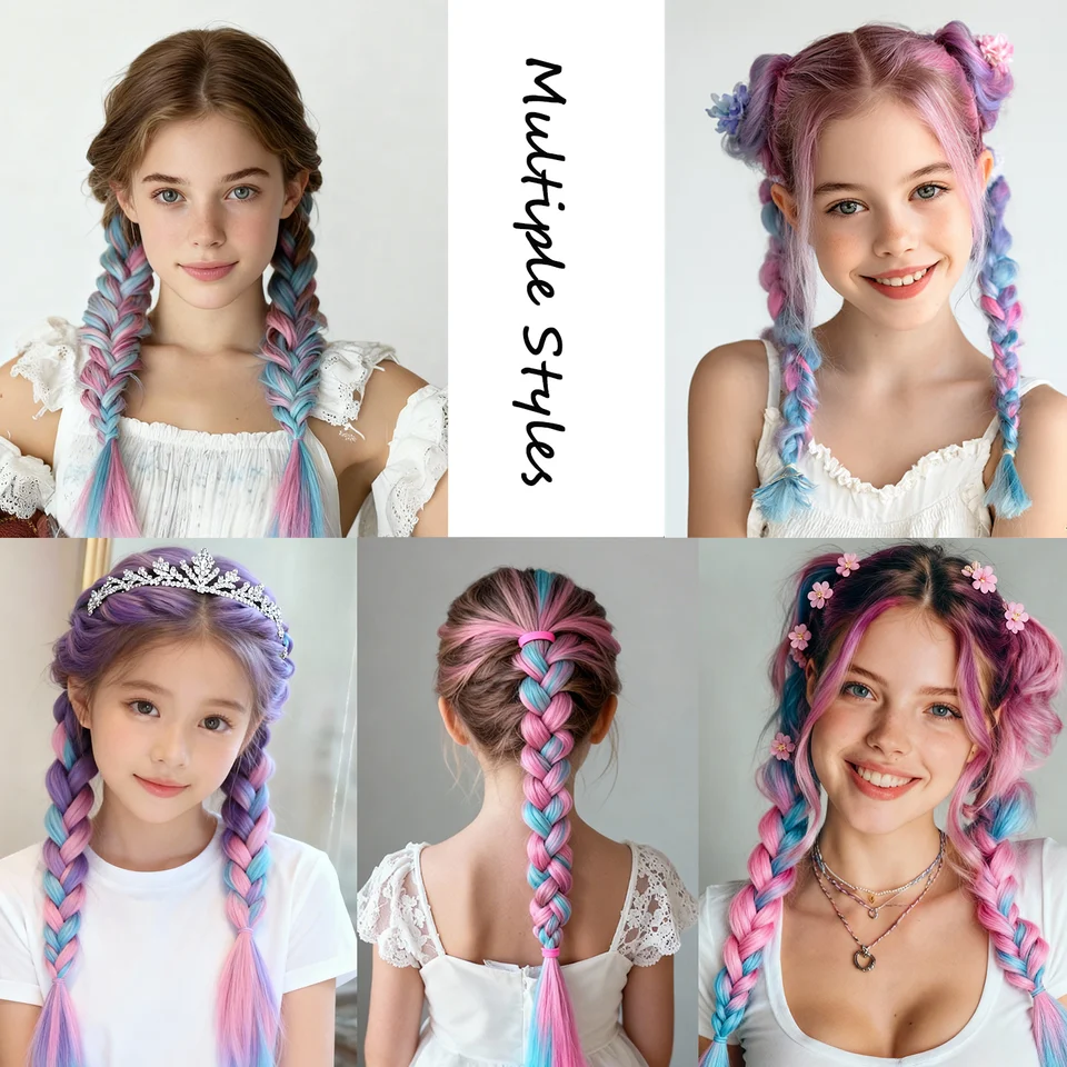 6 piezas de extensiones de cabello para niñas, color arcoíris, ideal para regalos y fiestas 6