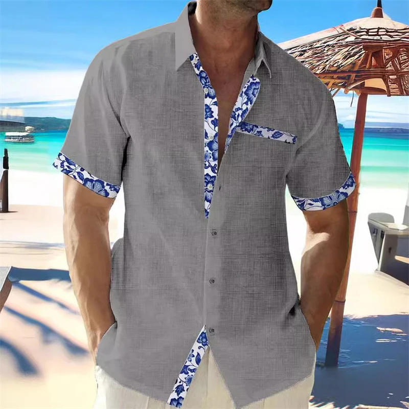 Men\'s shirt Hawaiian shirt short -sleeved shirt outdoor resort rinse short -sleeved clothing soft fabric super large size 6xl