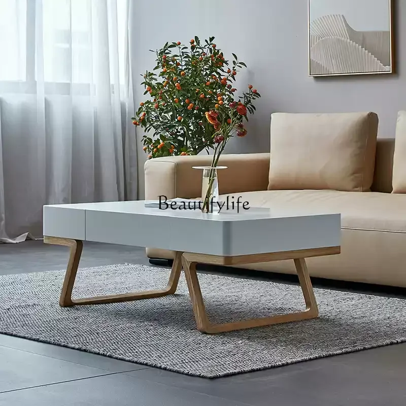 Table basse rectangulaire en chêne blanc, rangement, texture, moderne, simple, originale