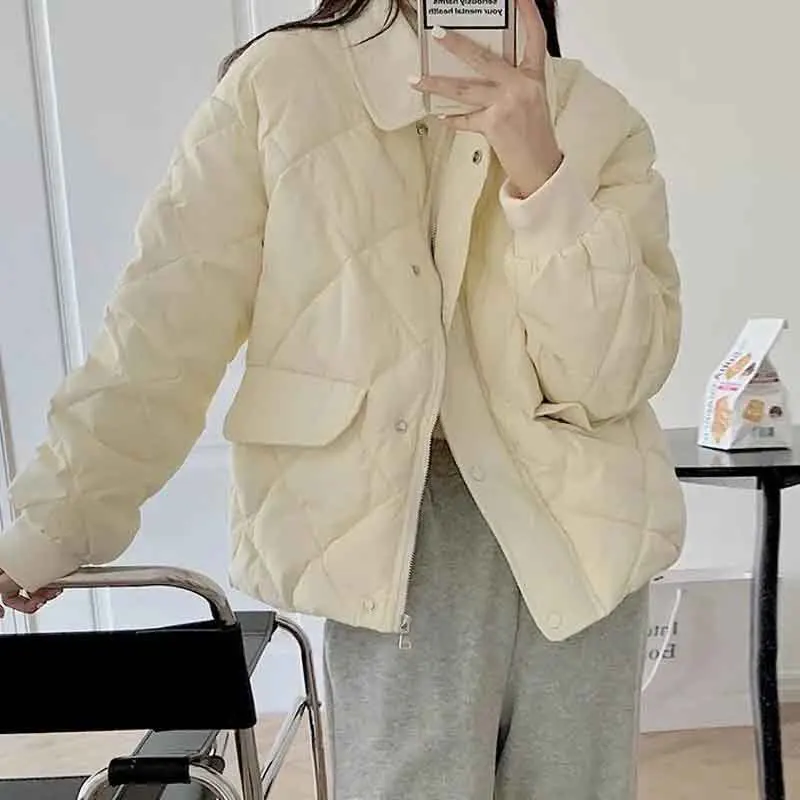 Autumn Winter Warm Short Parkas Women Korean Elegant Solid Zipper Lightweight Down Coats Loose Preppy All-Match Outerwear