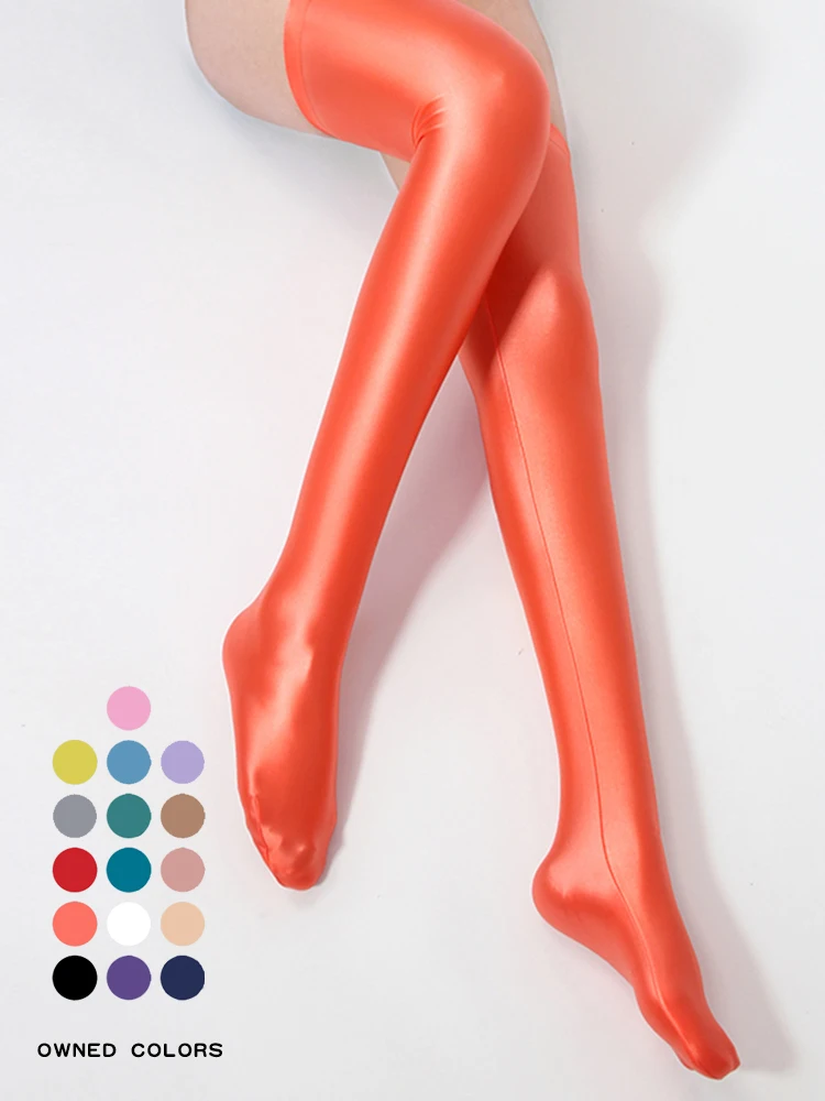 

Lady's shiny knee-length stockings with glossy finish, opaque knee-length costume stockings for role-playing