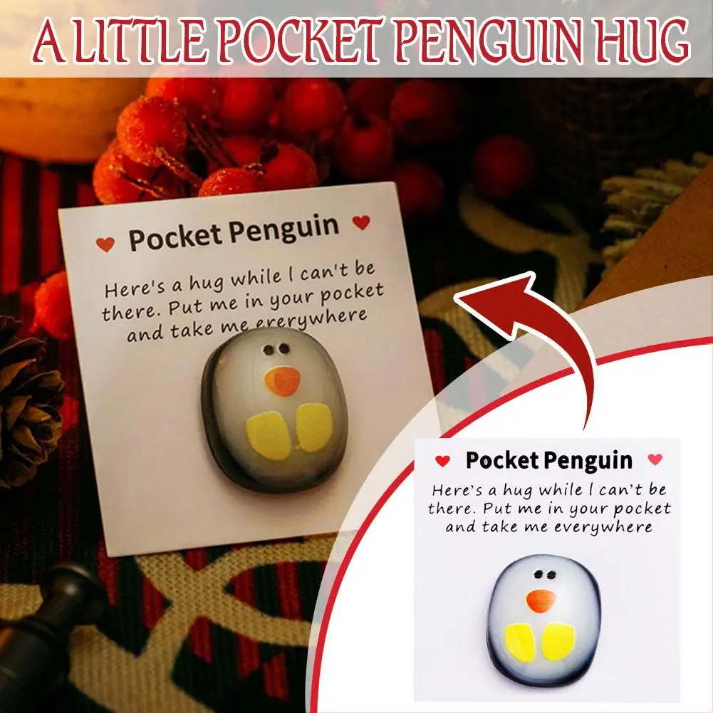 A Little Pocket Penguin Hug Keepsake Ornament Cute Gift Christmas Party Card Social Decoration Small Message With Present C7z6