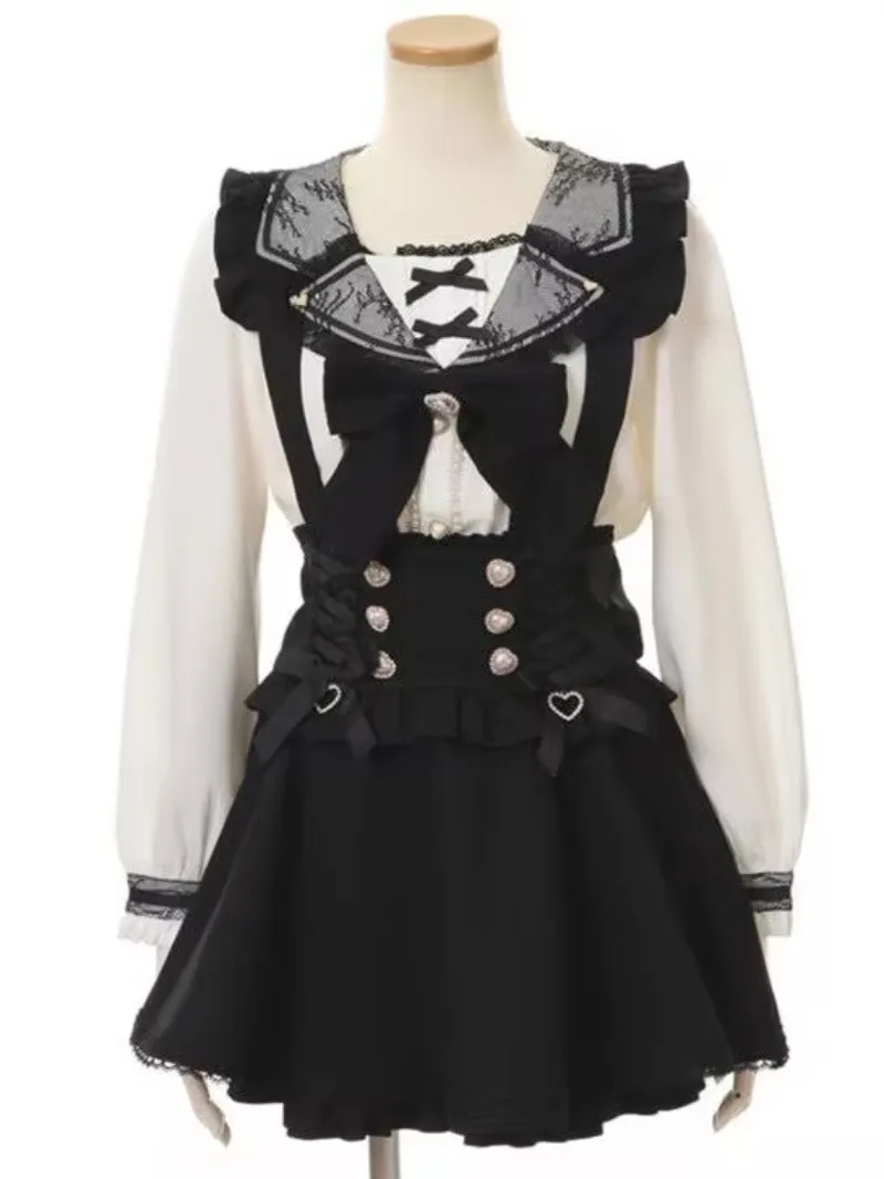 Lolita-Röcke, Band, Schleife, Diamant-Perlenschnalle, abnehmbare kurze Hosenträger-Gothic-Röcke, süße Kawaii-Schülerin-Y2k-Miniröcke