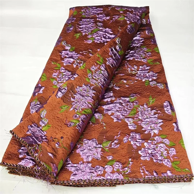 Imagem -06 - Tecido Africano de Renda Jacquard Brocado para Mulheres Material Floral Damasco Renda Dourada Nigeriana Vestido de Festa Amarelo Jardas 2024