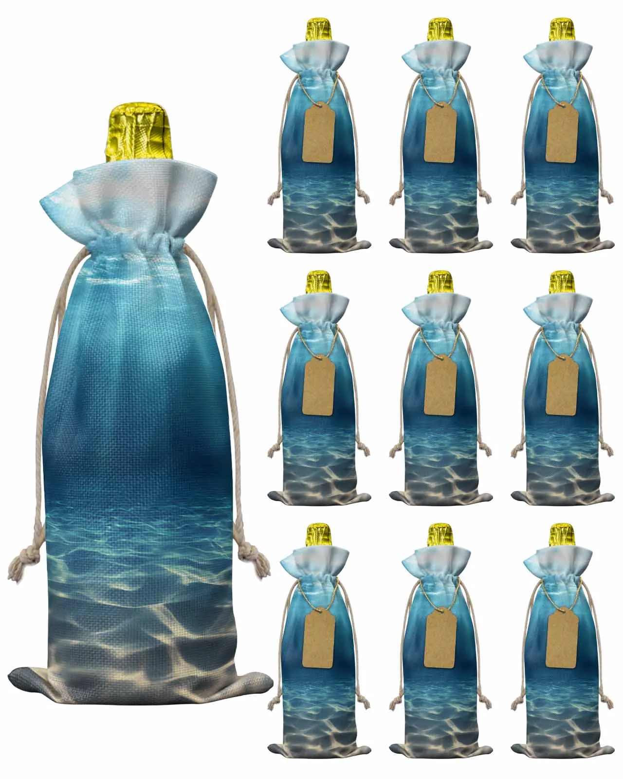 

10pcs Wine Bottle Covers Summer Ocean Underwater Wine Holder Carrier Packaging Bag Wedding Party Decor Gift