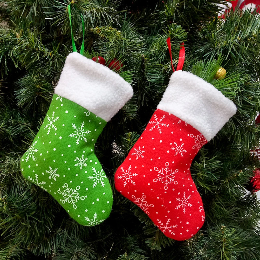 

1 pc Christmas Stocking Green Snowflake Design Festive Sock Xmas Hanging Ornament Storage Bag For Tree Party Decor