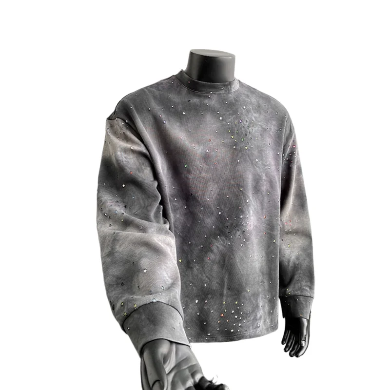 

Мужская мода High Street Большие толстовки в стиле хип-хоп со стразами Уличная одежда Свободная посадка в стиле Vibe Y2K Толстовка Tie Dye Винтаж