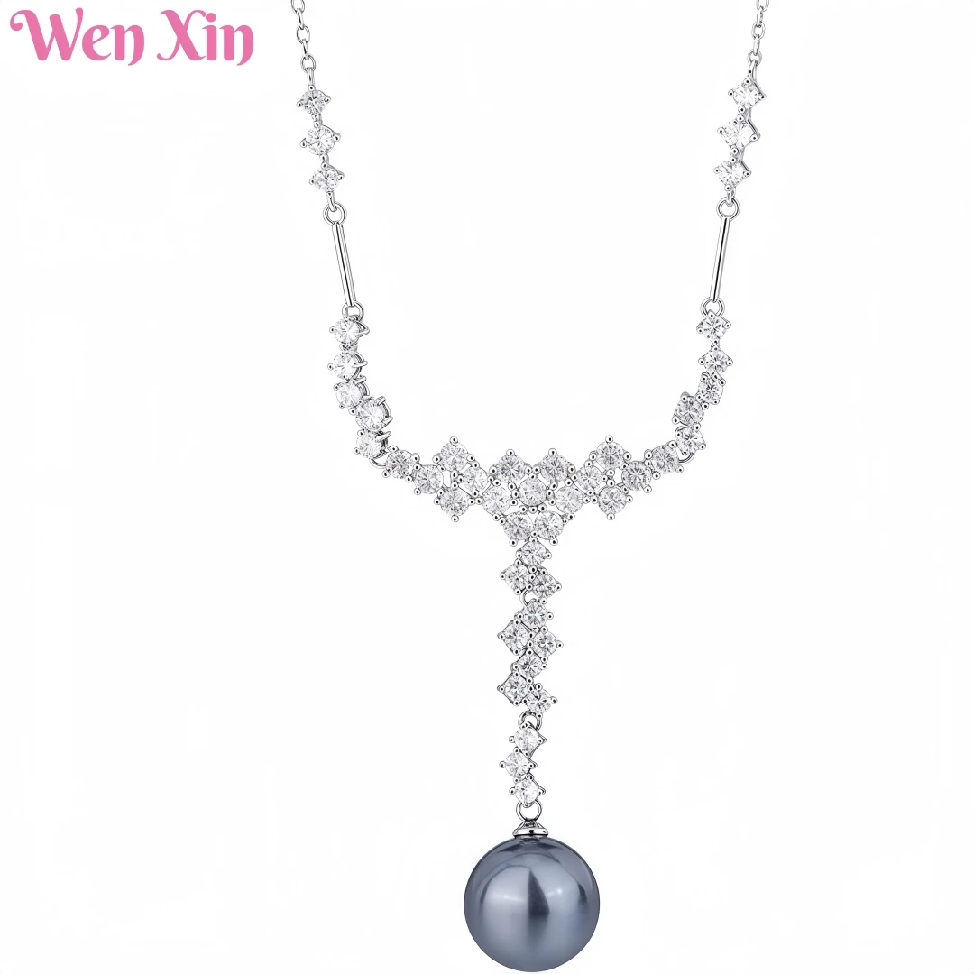 

WENXIN Brand MUSHAN MCT Fashion New High Quality Pearl Necklace Copper Inlaid Angel Wing Pendant Necklace For Women pendant