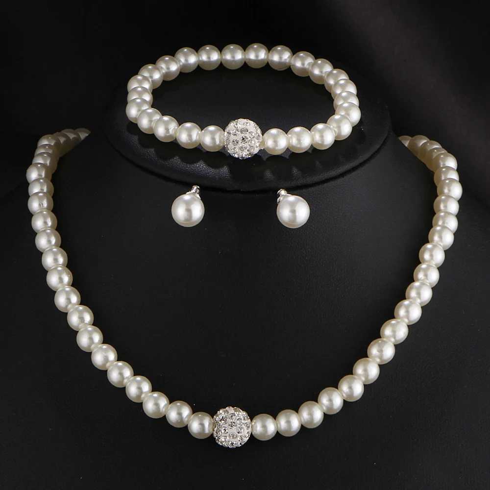 Vintage Simple Faux Pearl Necklace Earrings Jewelry Set for Women Temperament Regency Crystal Choker Banquet Wedding Accessorie