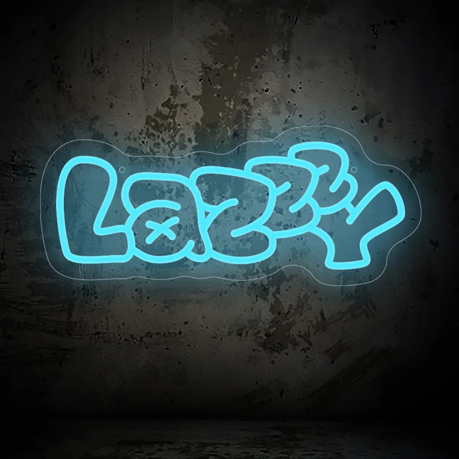 Lazy Neon Sign Blue Cyan LED Wall Art Graffiti Style USB Powered Dimmable Acrylic Lamp Bedroom Living Room Funny Chill Decor