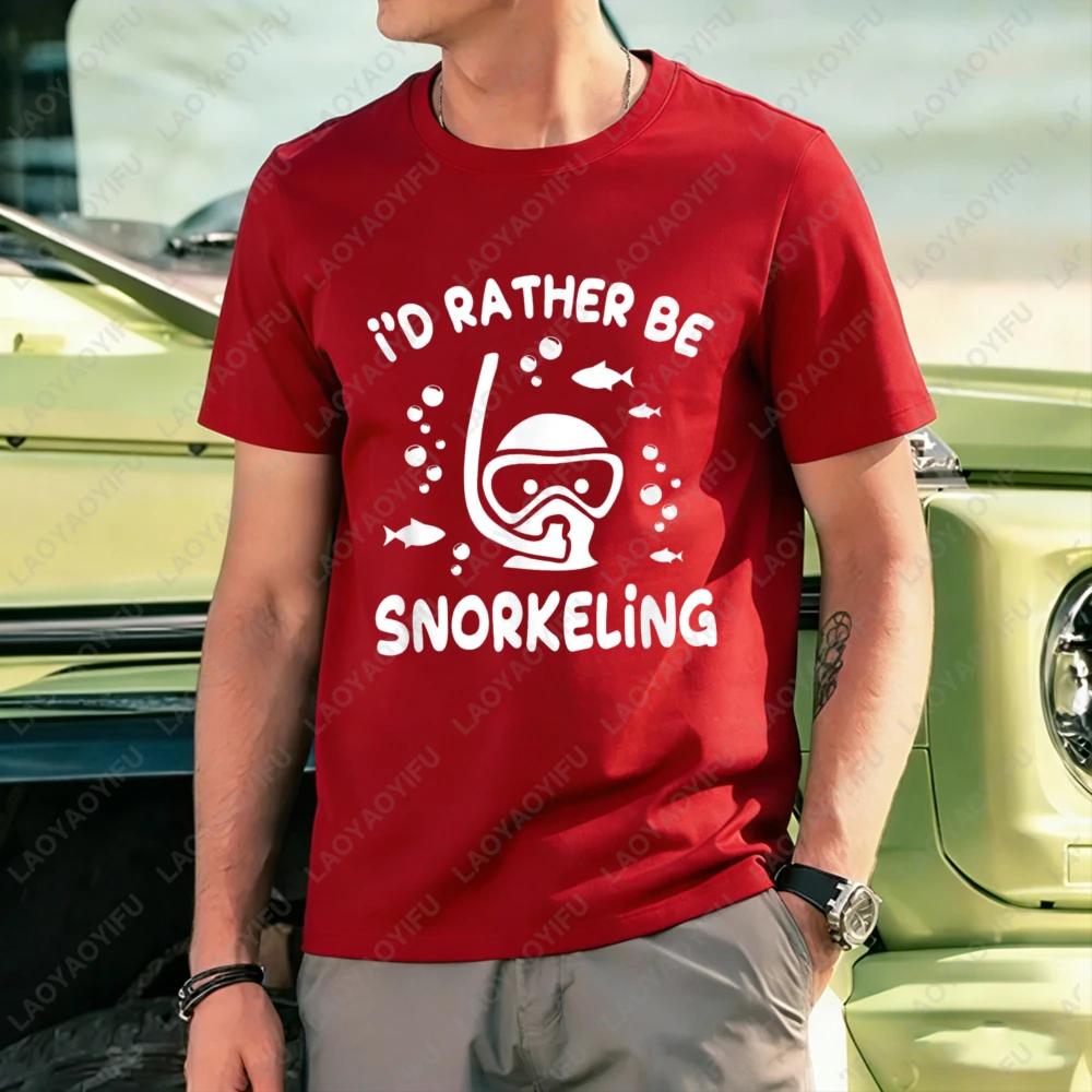 Snorkeling Diver With Fish And Bubbles Design I'd Rather Be Snorkeling Unisex Cotton T-Shirt Summer Beach Outdoor Adventure Wear
