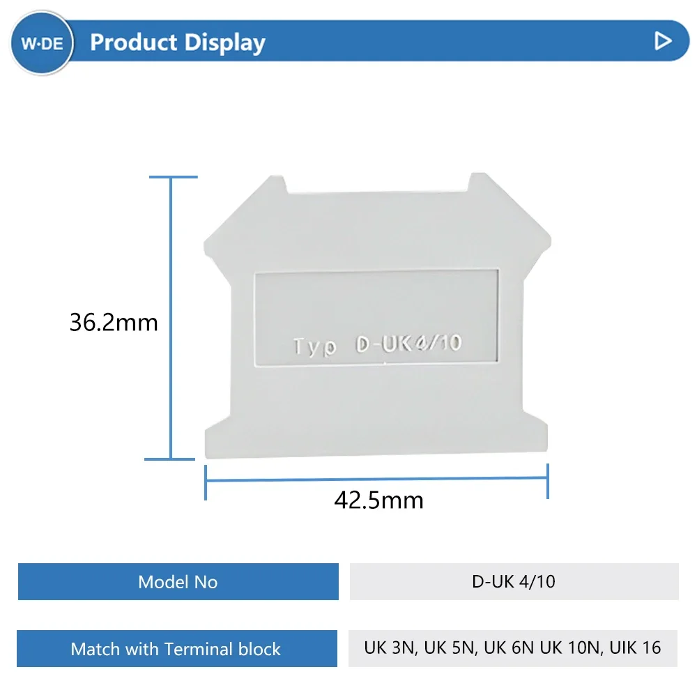 1pc End Cover D-UK4/10 For UK 3N UK5N UK6N UK10N UIK16 UK25 Terminal Block Accessories End Plate Din Rail Terminal Block End Cap