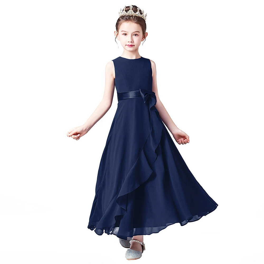 Dideyttawl Chiffon Junior Bridesmaid For Teens Ankle-Length Flower Girl Dresses For Wedding Party Kids First Communion Gowns