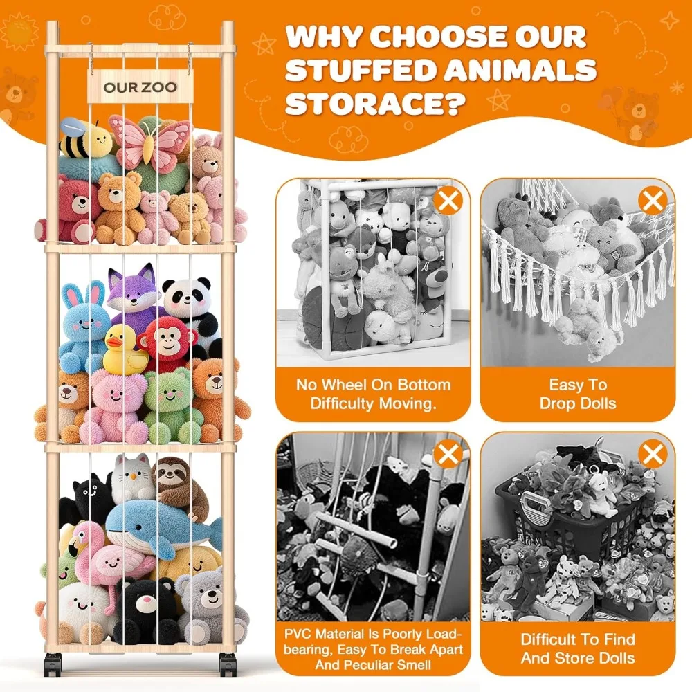 شبكة تخزين حديقة الحيوانات المحشوة، منظم ألعاب من القطيفة المتدحرجة #6