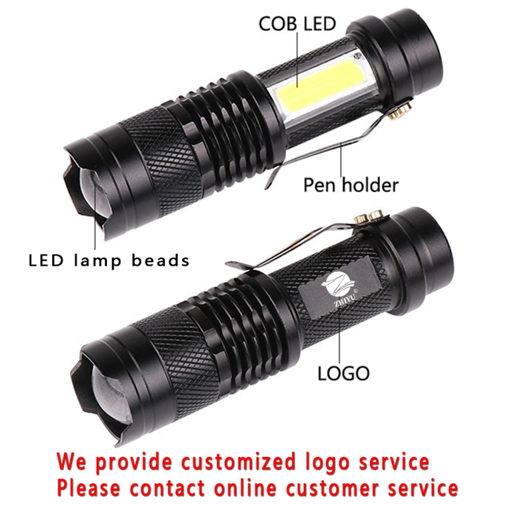 COB Mini Zoom Lanterna LED recarregável, luz forte, XPE Lâmpada Bead, fonte de luz dupla, Flash para Aventura, Camping