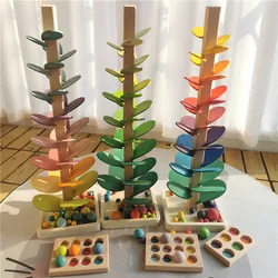 Alberi che suonano musica arcobaleno di alta qualità assemblaggio di petali di legno e palle da corsa in marmo che tracciano giocattoli educativi per bambini