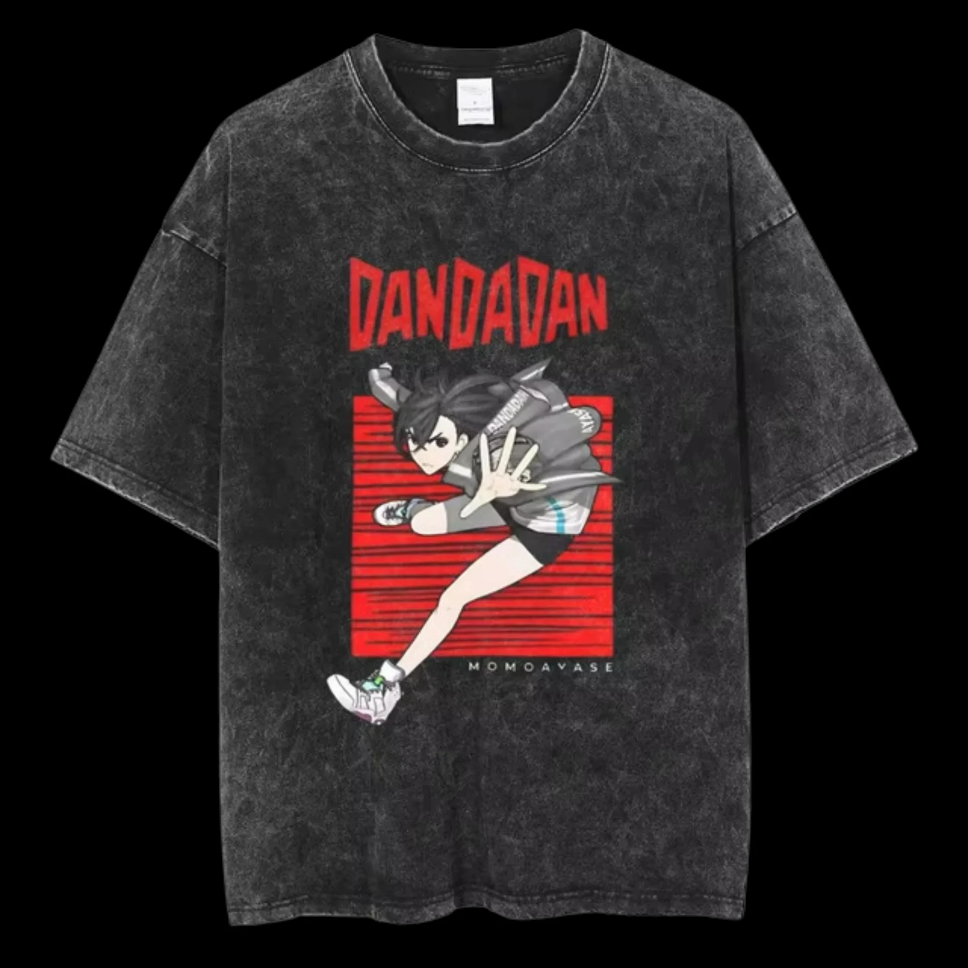 

Dandadan Momo Ayase Dynamic Red Stripe Vintage Washed Anime Print T Shirt Men 2026 Summer Casual Streetwear Oversized