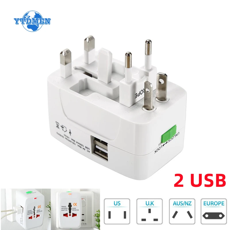 

2 USB Port Universal Adaptor Multi-function EU UK US AU Conversion Plug for Travel AC Power Charger Converter Socket 6A 250V