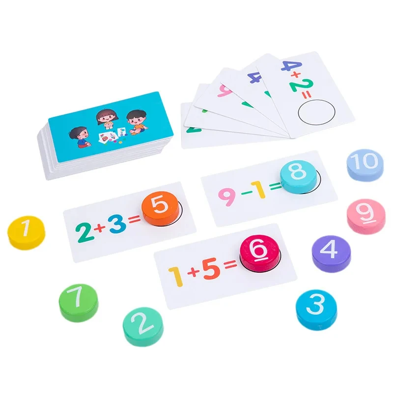 Montessori Math Wooden Toys Addition Subtraction Digital Operation Cards Teaching Aid Educational Games Toys for Kids 2 to 6 Age