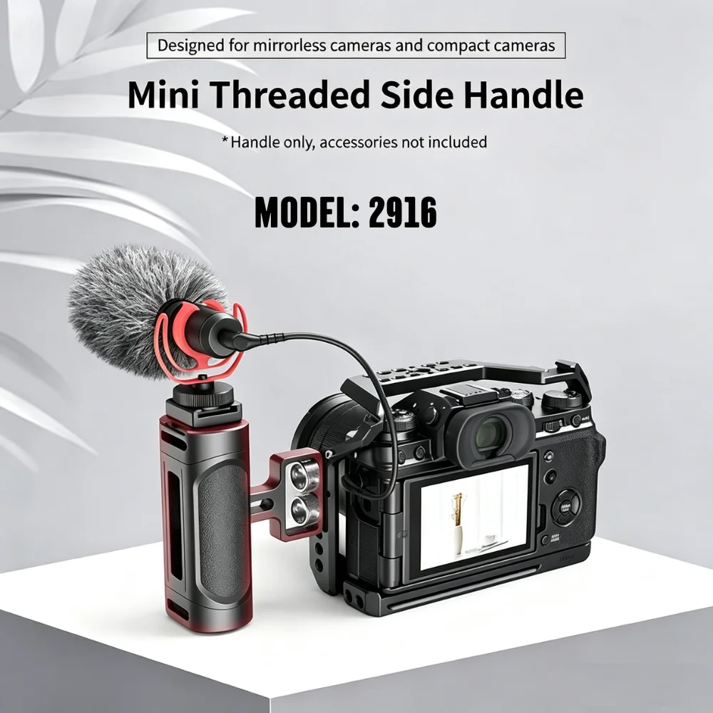 Mini Camera Side Handle 2916 Handgrip with Two 1/4”-20 Screws Mount for Mirrorless/ Digital Camera DSLR Camera