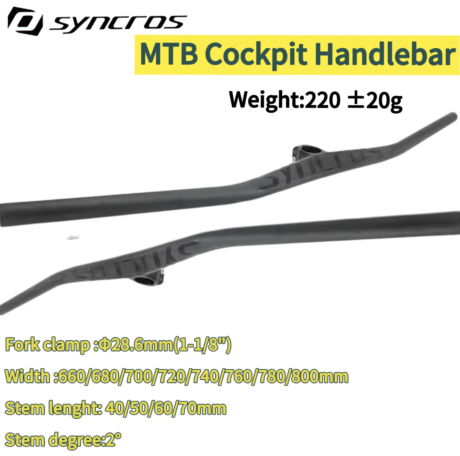 

Интегрированный руль SYNCROS UD Carbon для MTB, руль-райзер, 2 градуса, 40 мм, 50 мм, 60 мм, 70 мм